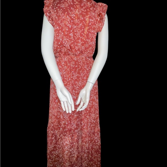 Ann Taylor Womens 8 Shimmer Floral Flutter Cottage Boho Midi Dress - Picture 8 of 15